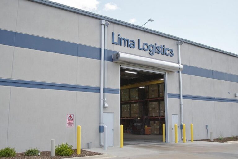 New commercial overhead door installed at a Lima, Ohio warehouse with industrial safety features